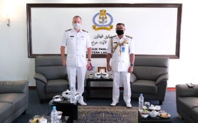 COMMANDER RBN RECEIVES FAREWELL COURTESY CALL FROM SURGEON LIEUTENANT COMMANDER (D) DYLAN WILLIAMS, ROYAL BRUNEI NAVY DENTAL OFFICER