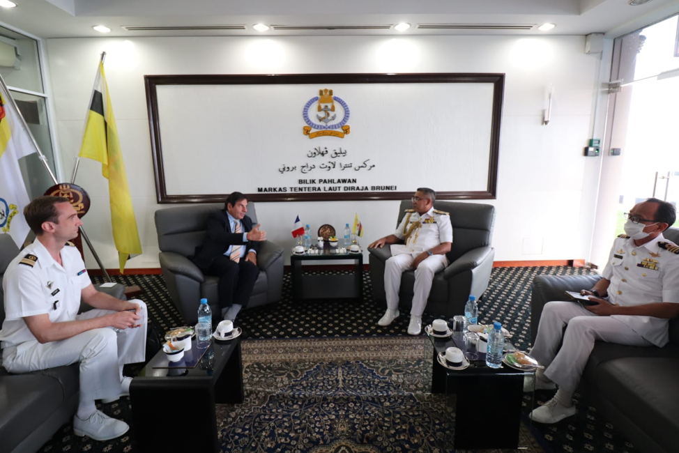 RBN COMMANDER RECEIVES COURTESY CALL FROM COLONEL (ARMAMENT CORPS) OLIVIER TABART, DEFENCE TECHNOLOGY ATTACHE TO BRUNEI DARUSSALAM