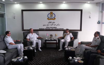 COMMANDER RBN RECEIVES FAREWELL COURTESY CALL BY OUTGOING ROYAL NAVY LOAN SERVICE OFFICER AND INTRODUCTORY CALL BY INCOMING ROYAL NAVY LOAN SERVICE OFFICER.