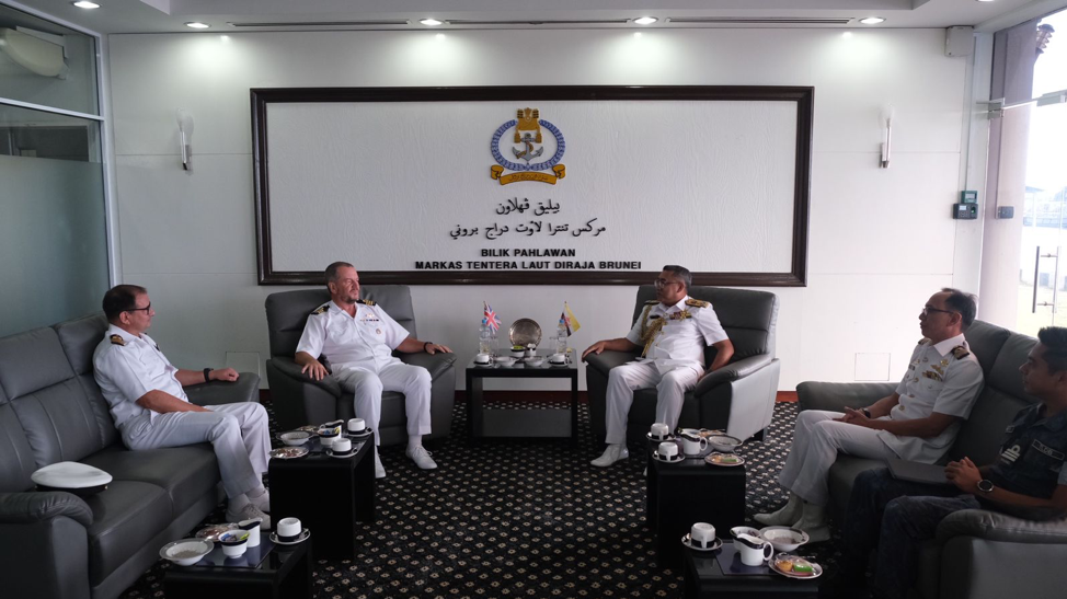 COMMANDER RBN RECEIVES FAREWELL COURTESY CALL BY OUTGOING ROYAL NAVY LOAN SERVICE OFFICER AND INTRODUCTORY CALL BY INCOMING ROYAL NAVY LOAN SERVICE OFFICER.
