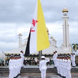 NATIONAL FLAG HOISTING CEREMONY TO MARK HIS MAJESTY THE SULTAN AND YANG DI-PERTUAN OF BRUNEI DARUSSALAM 77th BIRTHDAY CELEBRATION