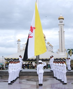 NATIONAL FLAG HOISTING CEREMONY TO MARK HIS MAJESTY THE SULTAN AND YANG DI-PERTUAN OF BRUNEI DARUSSALAM 77th BIRTHDAY CELEBRATION